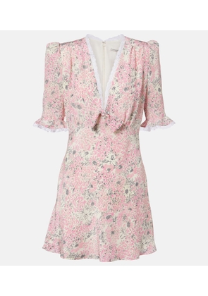 Alessandra Rich Lace-trimmed floral silk minidress