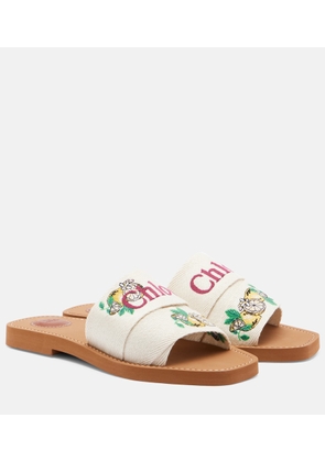 Chloe Woody embroidered linen slides