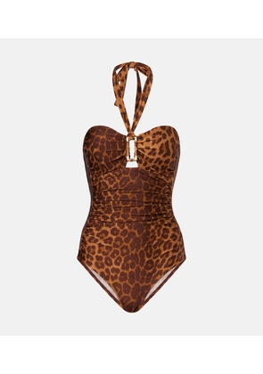 Zimmermann Mahon leopard-print halterneck swimsuit