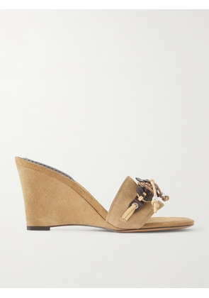 Isabel Marant - Anee Flower-embellished Suede Wedge Sandals - Brown - FR35,FR36,FR37,FR38,FR39,FR40