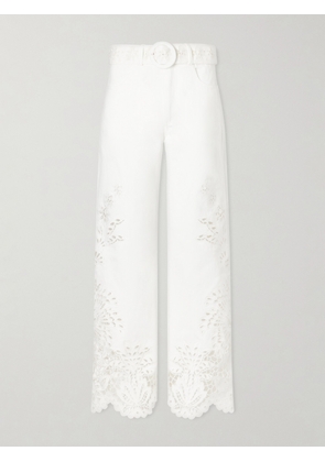 Farm Rio - Belted Embroidered Straight-leg Jeans - Neutrals - 23,24,25,26,27,28,29,30