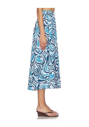 PEIXOTO Paula Midi Skirt in Blue. Size L. Also in S, M, XL.