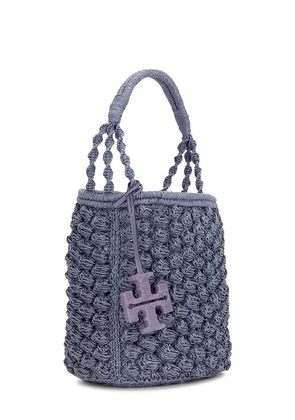 Tory Burch Ella Hand-crocheted Popcorn Stitch Bucket Bag in Grey.
