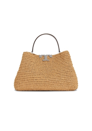 Tory Burch Eleanor Straw Satchel Bag in Tan.