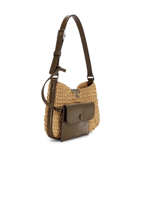Tory Burch Eleanor Straw Slim Shoulder Bag in Tan.