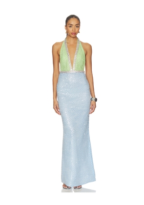retrofete Pixi Embroidered Dress in Baby Blue,Mint. Size L. Also in M, S, XL, XXS.