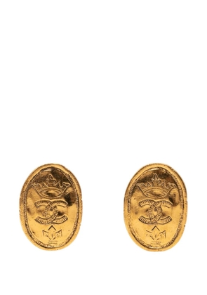 CHANEL Pre-Owned 1980-1990 CC Gold Plated Oval Crown Earrings costume earrings