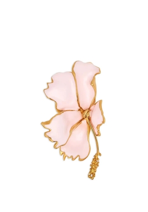 Oscar de la Renta enamel folded hibiscus clip-on earrings - Gold