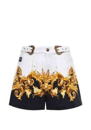 Versace Jeans Couture Baroque-print belted denim shorts - White
