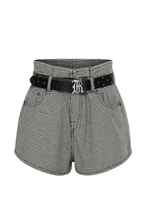 R13 houndstooth-pattern belted shorts - Black