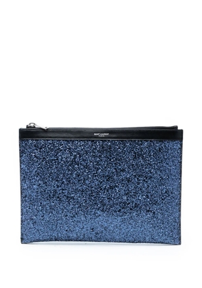 Saint Laurent Pre-Owned 2018 Glittered Leather Zipped Tablet Pouch clutch bag - Black