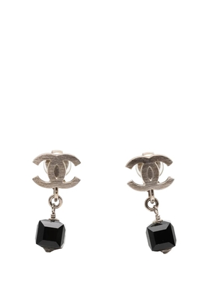 CHANEL Pre-Owned 2009 CC Brass Cube Rhinestone Drop Clip On Earrings costume earrings - Black