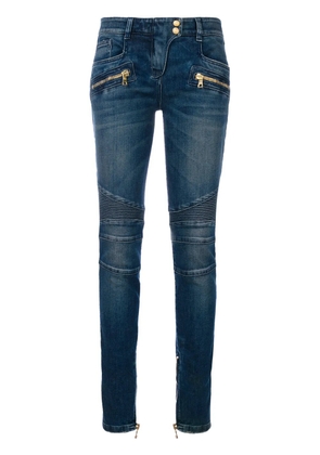 Balmain stonewashed denim biker jeans - Blue