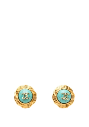 CHANEL Pre-Owned 1980-1990 CC Gold Plated Resin Clip On Earrings costume earrings