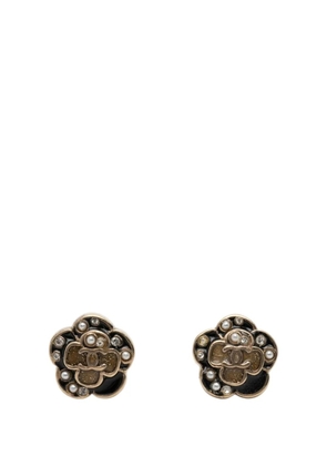 CHANEL Pre-Owned 2007 CC Brass Enamel Faux Pearl and Strass Flower Earrings costume earrings - Black