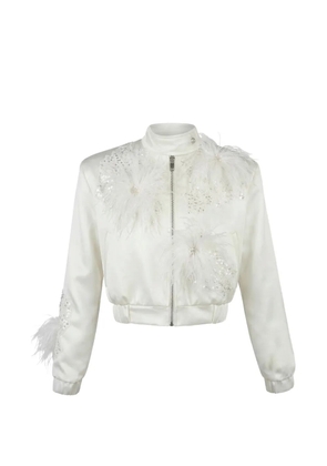 Almaz Highway feather-embellished sequined bomber jacket - White