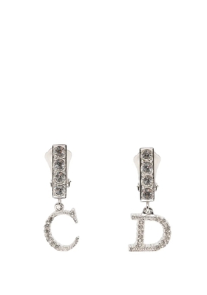 Christian Dior Pre-Owned 1990-2000 Brass CD Logo and Strass Drop Clip On Earrings costume earrings - Silver