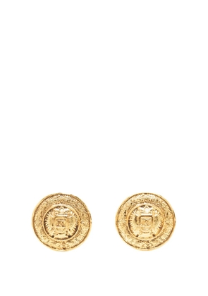 CHANEL Pre-Owned 1970-1980 CC Gold Plated Crest Round Clip On Earrings costume earrings