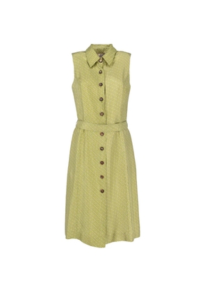 Hermès Pre-Owned geometric-print belted midi dress - Green
