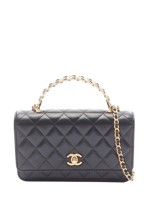 CHANEL Pre-Owned 2021-2026 Quilted Lambskin Logo Top Handle Wallet On Chain satchel - Black