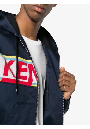Kenzo logo panelled cotton zip-up hoodie - Blue