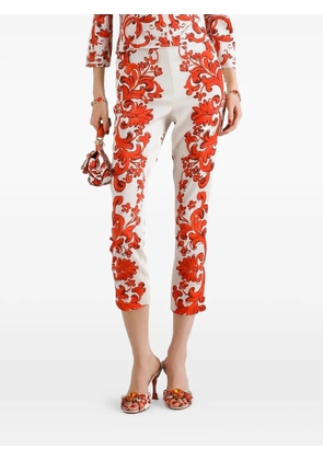 Dolce & Gabbana Majolica-print charmeuse leggings - White