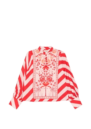 Verandah floral-print striped-sleeve blouse - Pink
