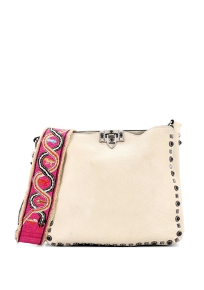 Valentino Garavani Pre-Owned Rolling Rockstud Flip Lock Messenger Bag Leather with Cabochons Medium crossbody bag - Neutrals