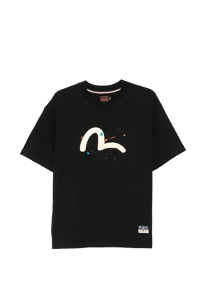 EVISU BLKX Seagull-print paint-splatter T-shirt - Black