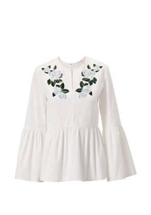 Carolina Herrera floral-embroidered bell sleeve top - White