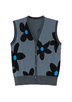 LESS floral-intarsia V-neck cardigan - Blue