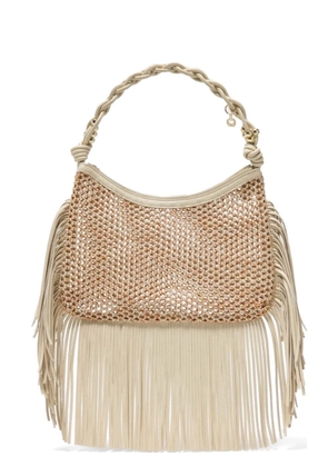 Maje fringed open-knit shoulder bag - Neutrals