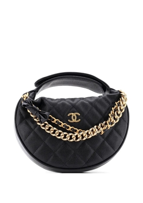 CHANEL Pre-Owned Double Chain Bow Pouch Quilted Caviar Mini hobo bag - Black