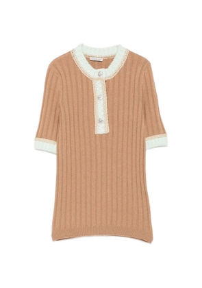 Moncler crystal-embellished short-sleeve sweater - Brown