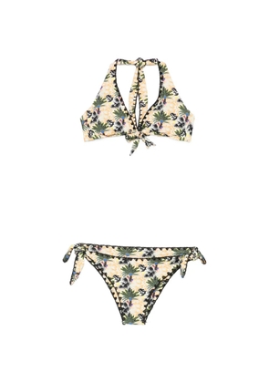 Anjuna palm-print halterneck bikini - Yellow
