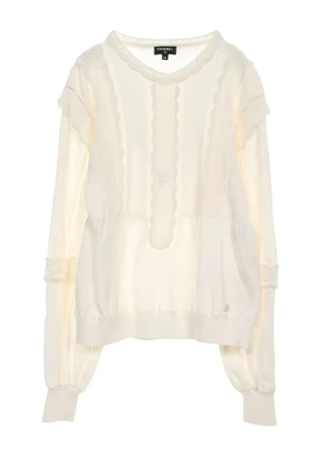 CHANEL Pre-Owned lace-panelled sweater knitwear - White