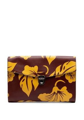 Prada Pre-Owned 2013-2026 Saffiano Floral Print Pushlock clutch bag - Brown