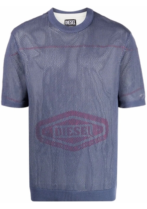 Diesel logo-print mesh T-shirt - Blue