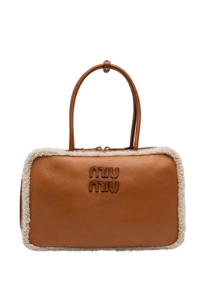 Miu Miu Pre-Owned 2010-2026 Large Shearling Trimmed Calfskin Logo Beau shoulder bag - Brown