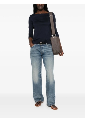 Purotatto boat-neck three-quarter-sleeve top - Blue
