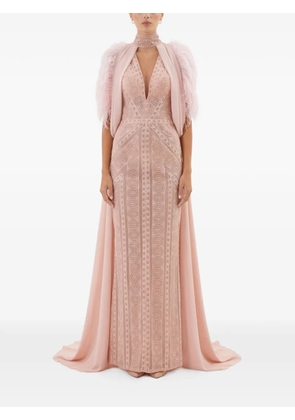 Gattinolli by Marwan lace feathered-trim gown - Pink