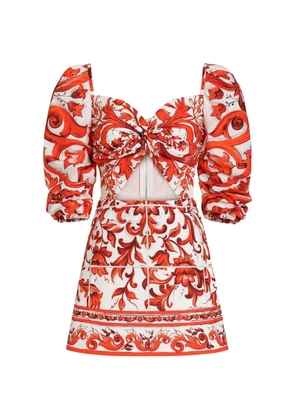 Dolce & Gabbana short poplin dress in Majolica-print poplin - White