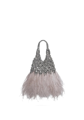 Hibourama mini Vannifique plume-embellished tote bag - Silver