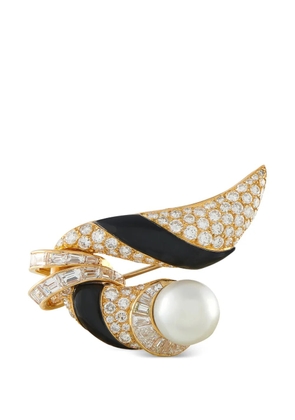 Mauboussin diamond onyx and pearl brooch - Gold
