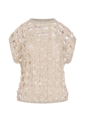 Brunello Cucinelli sequin-embellished fringed top - Neutrals