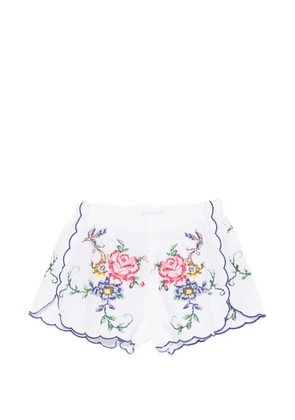 orsina floral-embroidered scalloped-hem mini shorts - White