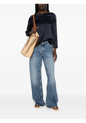Purotatto satin-finish boat-neck blouse - Blue