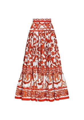 Dolce & Gabbana Majolica-print poplin long skirt - White