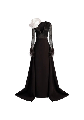 Gattinolli by Marwan flower-detail fringed mermaid gown - Black