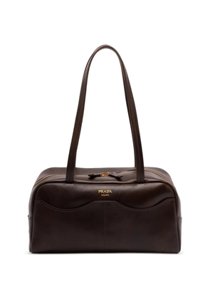 Prada large Carry logo-lettering antiqued-leather shoulder bag - Brown